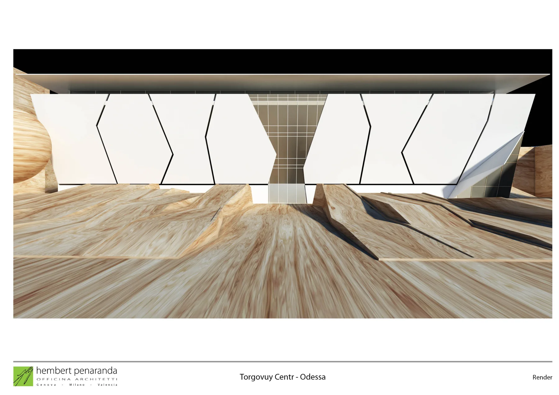 Genuezskaya retail concept: the folded entrance frontage. Officina Architetti / Hembert Peñaranda, visualisation.