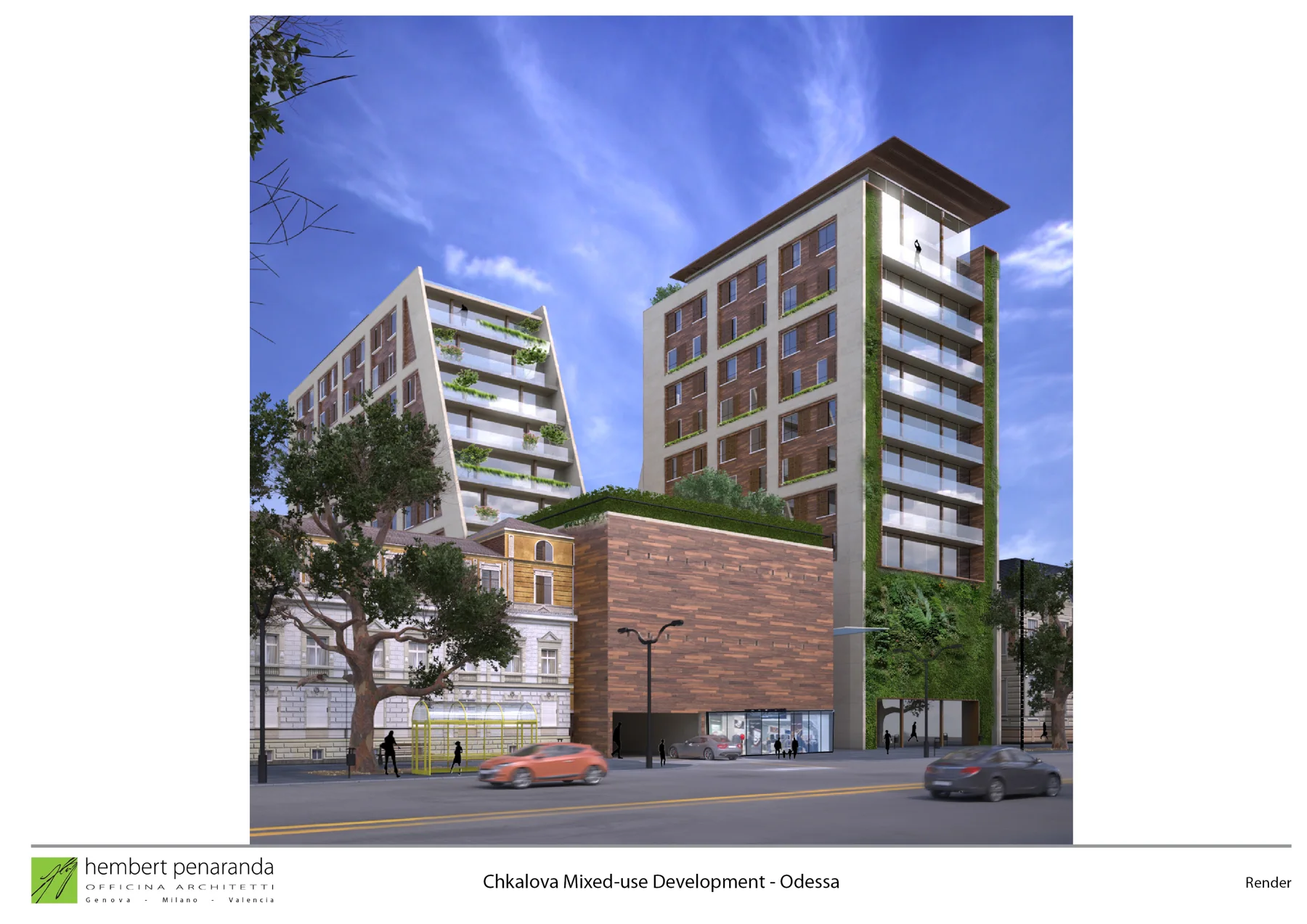 Proposed architecture and design study. Officina Architetti / Hembert Peñaranda; concept-stage visualisation.