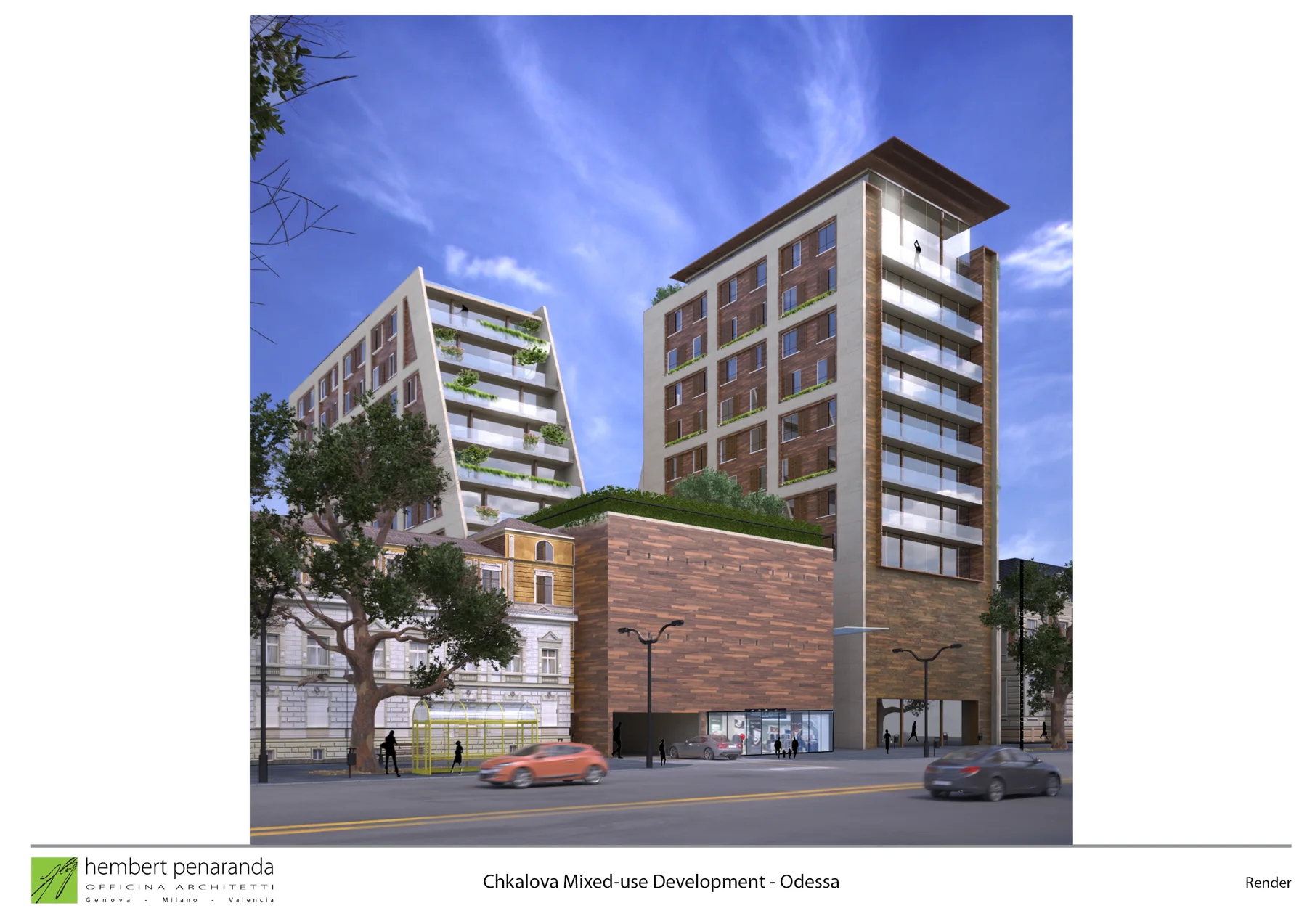 Historic mixed-use development — proposed residential blocks above the commercial base. Officina Architetti / Hembert Peñaranda.