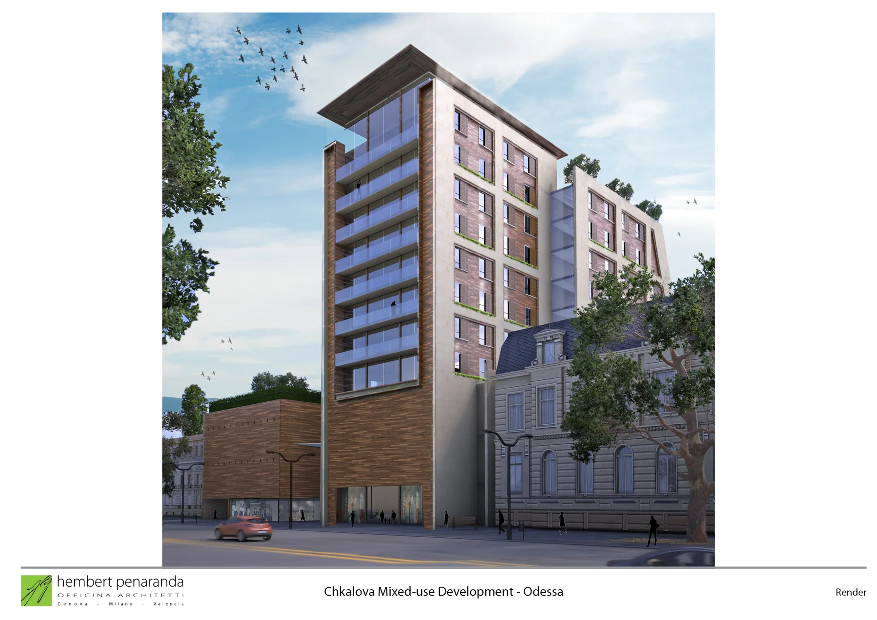 Proposed architecture and design study. Officina Architetti / Hembert Peñaranda; concept-stage visualisation.