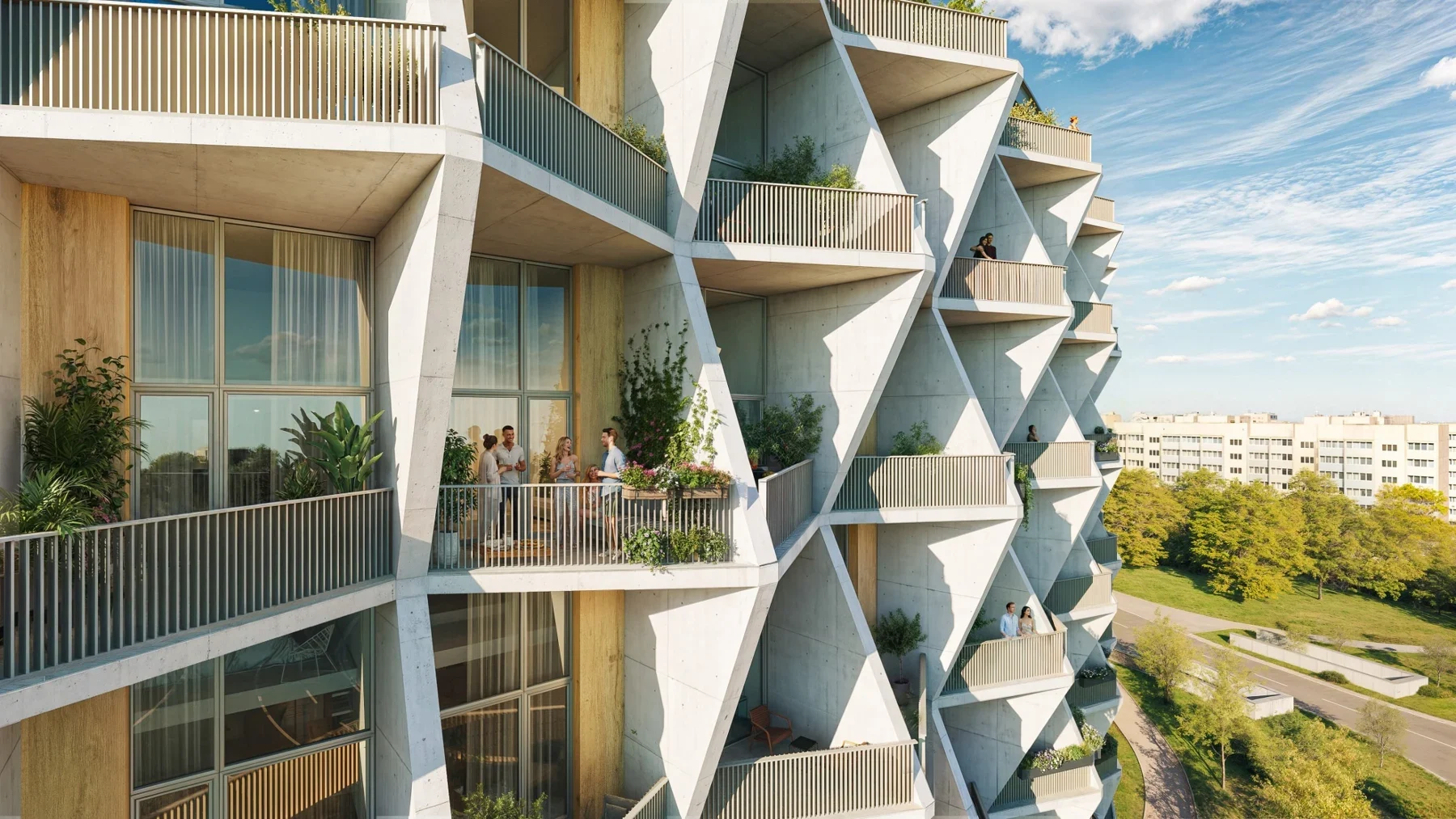 City Lofts Chodov: close view of the proposed faceted façade and balconies. GARTAL visualisation.