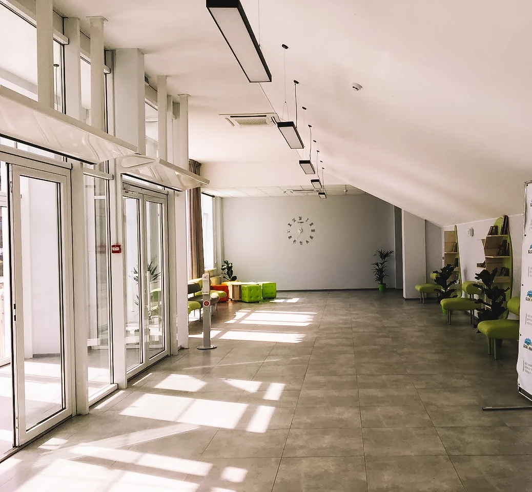 The creative-development centre — entrance foyer and shared circulation.