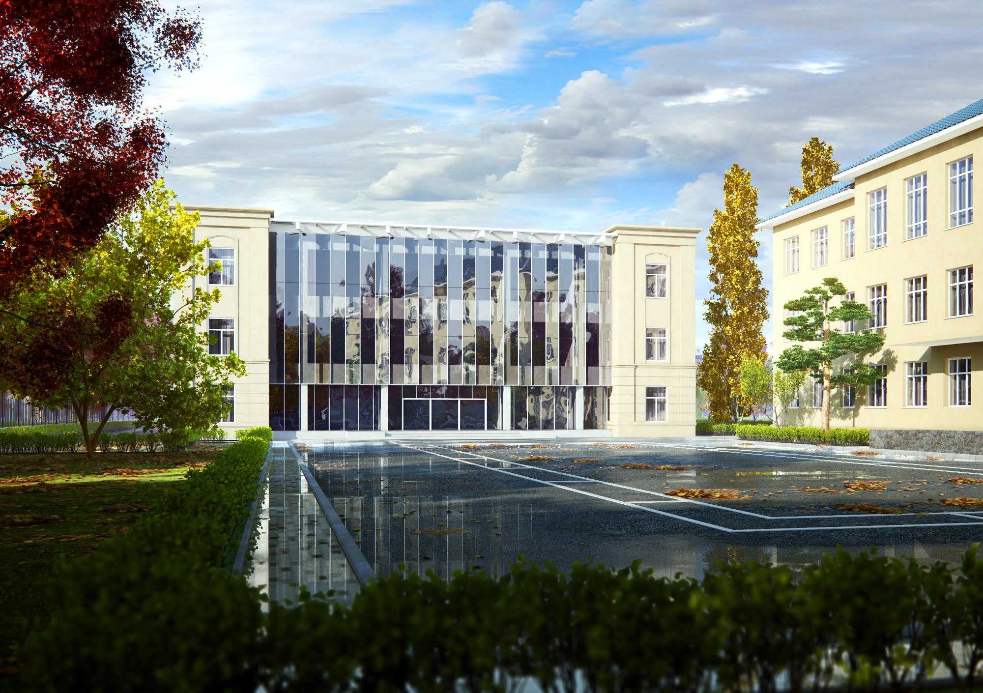 Komarova creative education centre: proposed entrance and courtyard. Project architectural visualisation.