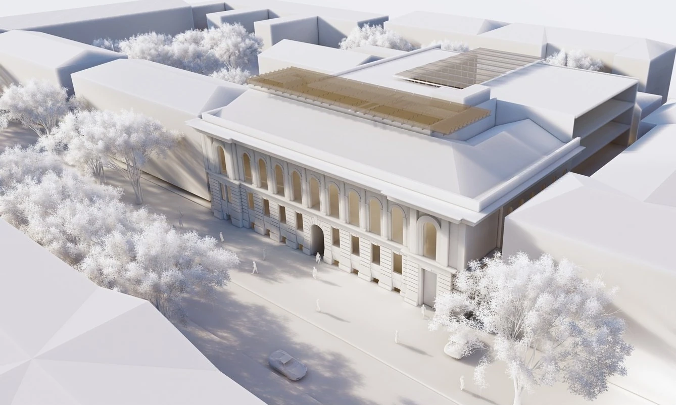 Pastera: proposed massing above the retained historic building. Architectural design study.