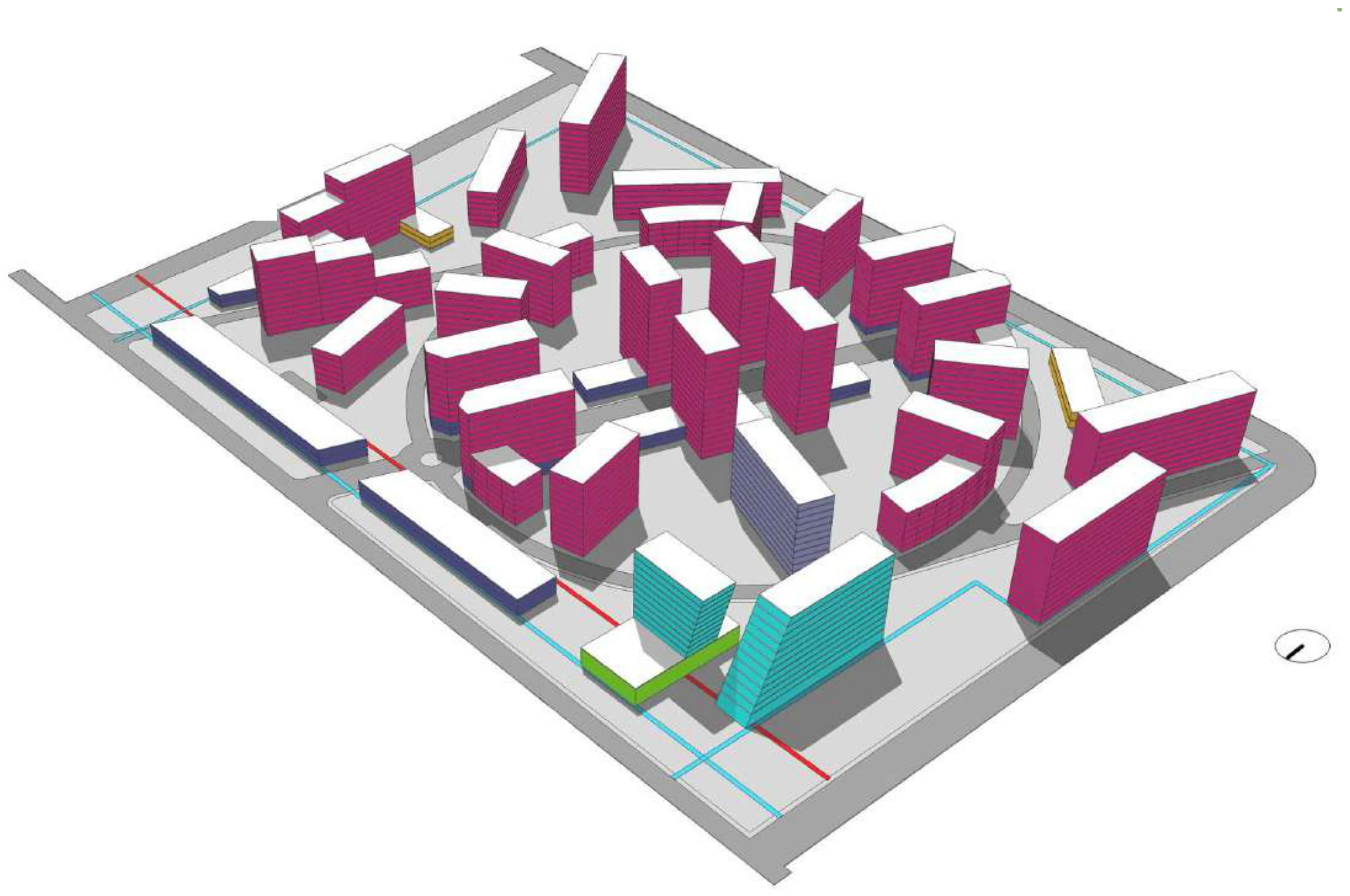 Radostna: functional distribution across the proposed residential quarter. Officina Architetti / Hembert Peñaranda.