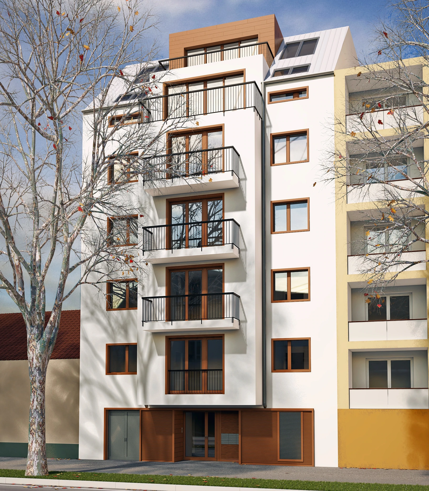 Donaufelderstraße — proposed street façade and attic conversion.