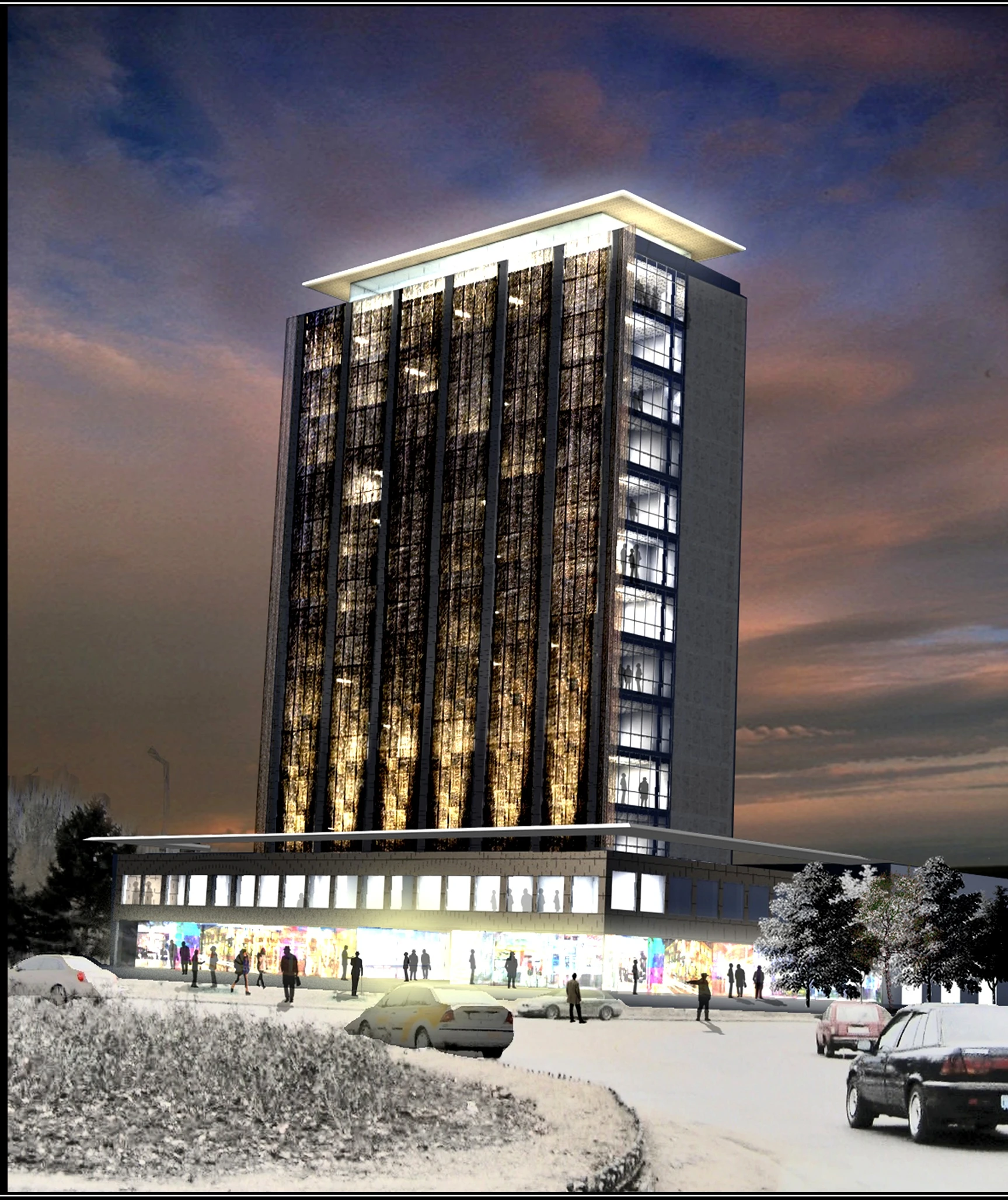 Proposed tower in the airport-area masterplan. Architecture: Officina Architetti / Hembert Peñaranda.