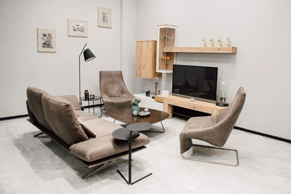 Agromat showroom: a furnished display area within the commercial interior. Retained project photograph.