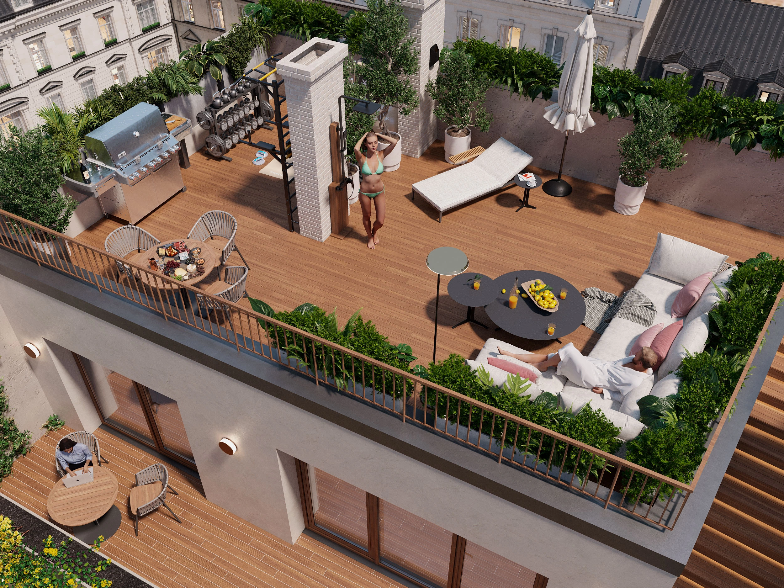HDN3: proposed roof terrace and access structure, viewed from above.