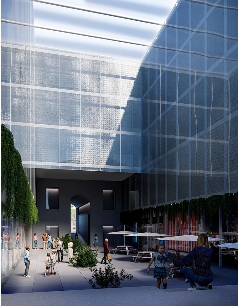 Proposed covered courtyard at Pastera. Project concept visualisation.