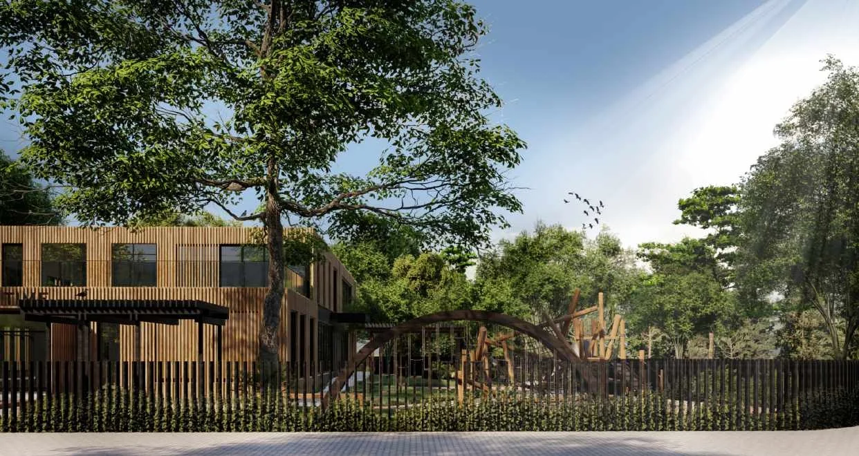Proposed park pavilion and landscape. Project concept visualisation.