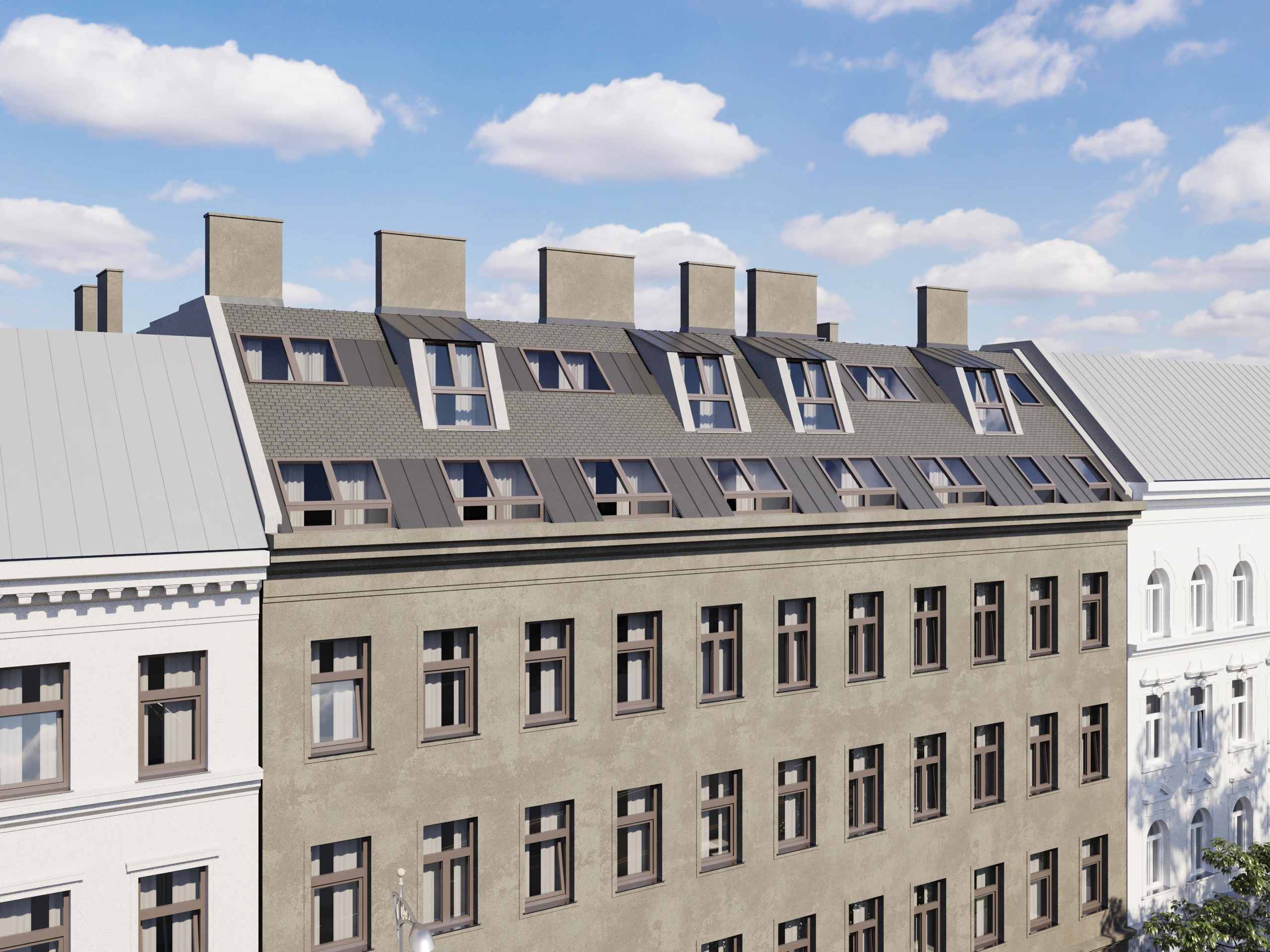 Pillergasse — proposed attic homes above the retained street façade.