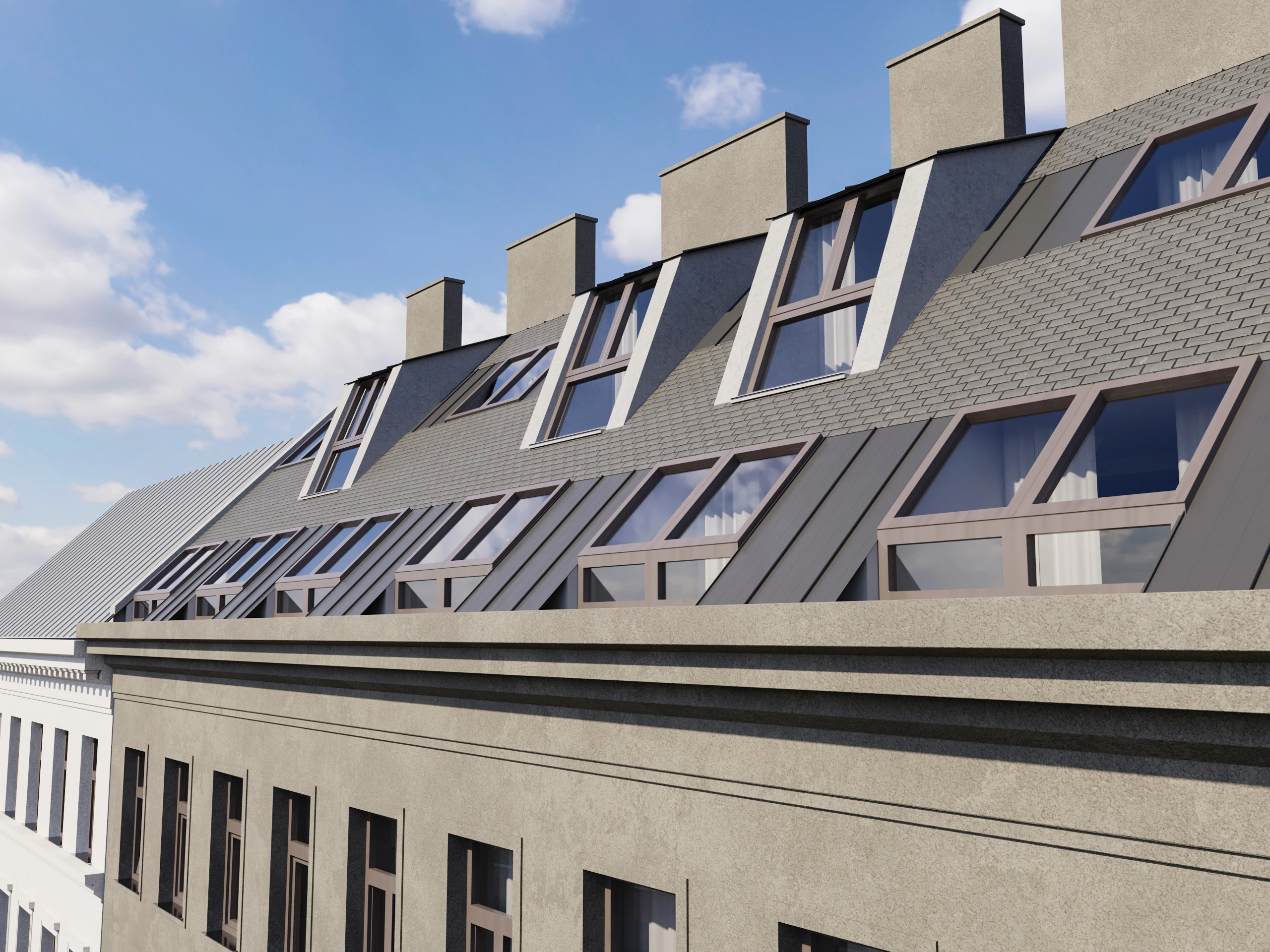 Pillergasse — detail of the proposed sloping roof and dormers.