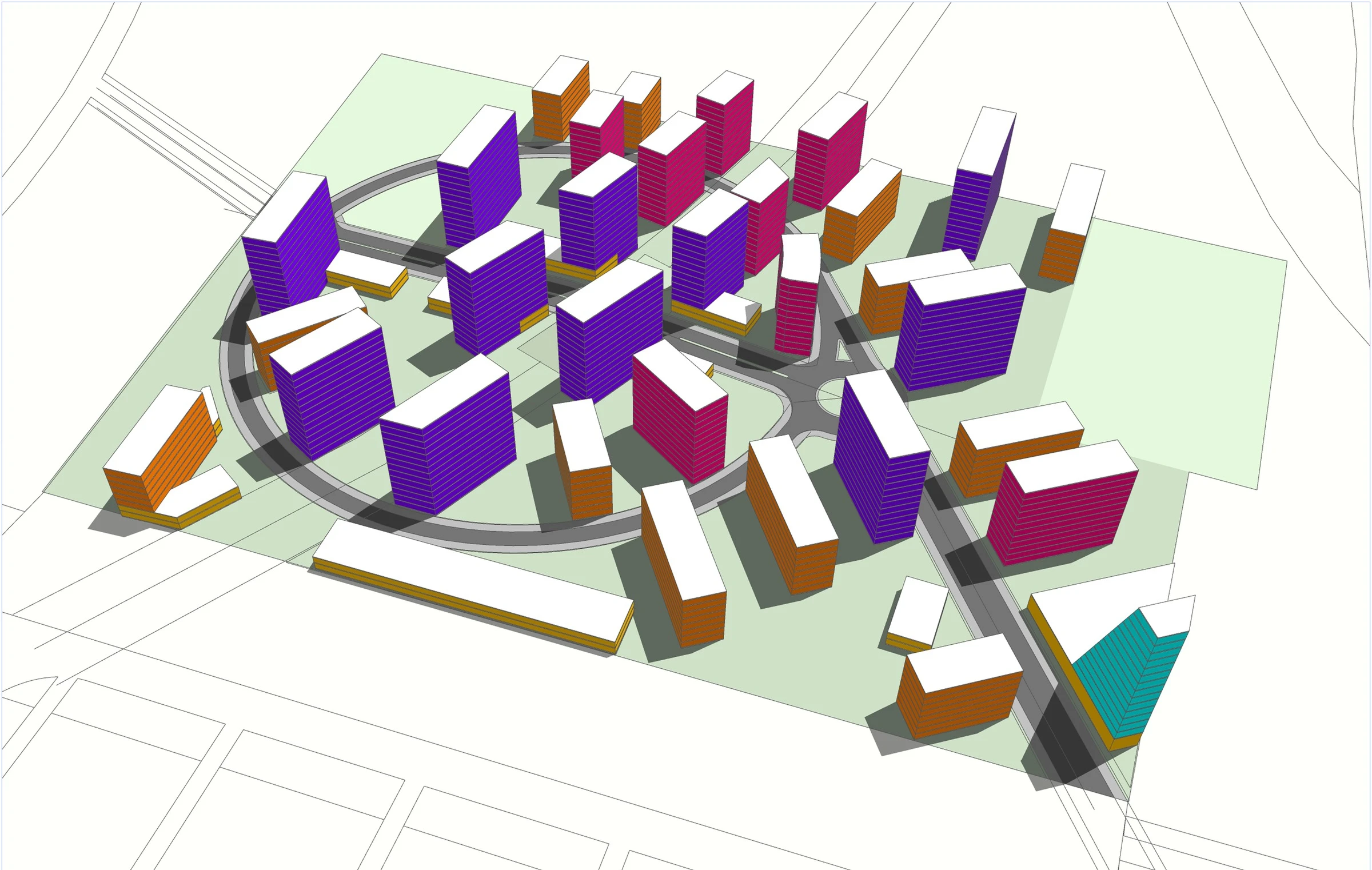 Radostna masterplan massing and building heights. Officina Architetti / Hembert Peñaranda.