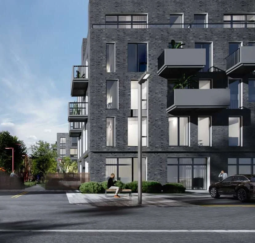 Residential development: proposed architectural appearance from the project design code. Visualisation, not a completed-building photograph.